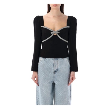 Bow embellished crêpe crop top