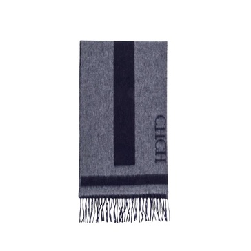 Marine and Grey Striped Wool Scarf