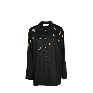 Black Cotton Shirt with Embroidery