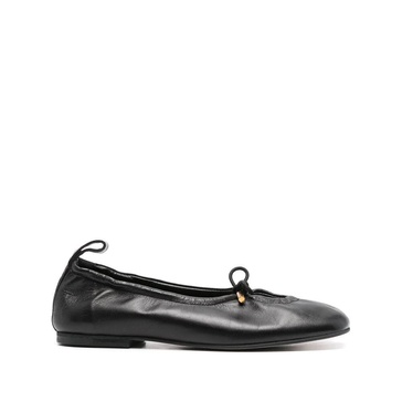 Black Leather Keyhole Detail Flat Shoes