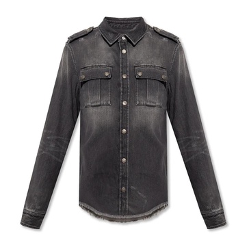 Cotton Denim Shirt with Fringe Finish