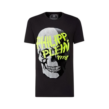 Skull and Plein Black T-Shirt with Colorful Brand Letters