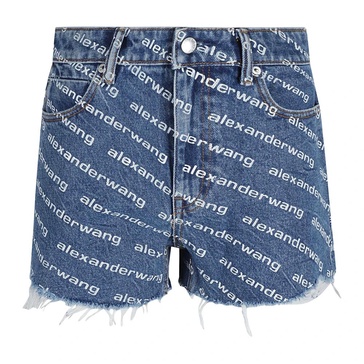 Deep Blue/White Logo Print High Waist Shorts