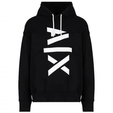 Men39 Black Hooded Sweatshirt with Vertical White AX Print