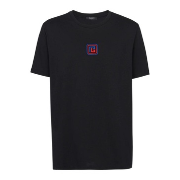 Black T-shirt With Front Logo Embroidery In Organic Cotton Man