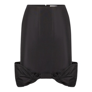 Black Taffeta Bow Peplum Midi Skirt