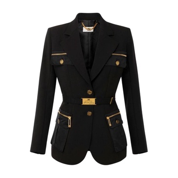 Black Stretch Crêpe Jacket with Zippered Pockets