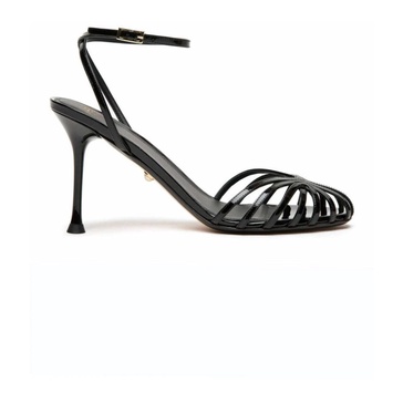 Black Patent Leather Cage Sandals