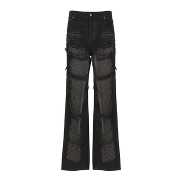 Black Cotton Jeans with Crystal Inserts