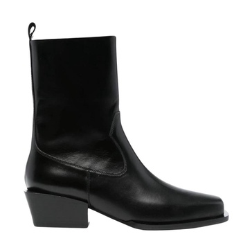 Black Square Toe Mid Heel Boots