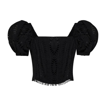 Embroidered Black Top with Cut-Out Detailing