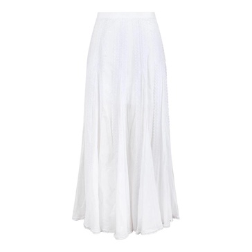 Guipure Lace Trim Cotton Long Skirt