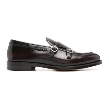 Brown Leather Double-Buckle Loafers