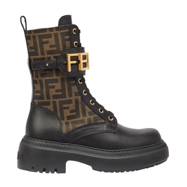 Black Leather Boots with FF Fabric