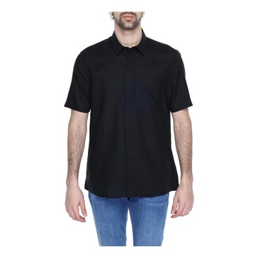 Black Linen Short-Sleeve Shirt