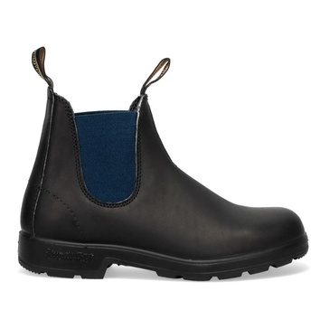 Black Leather Ankle Boots with Navy Blue Side Elastics