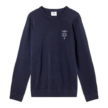 Navy Blue Cotton Crew Neck Sweater