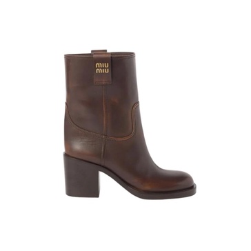 Calfskin Block-Heel Moto Booties