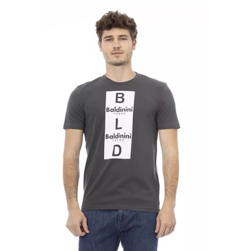 Trend Gray Cotton T-Shirt, Short Sleeve, Front Print