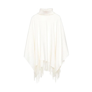 White Wool Cashmere Poncho Cape