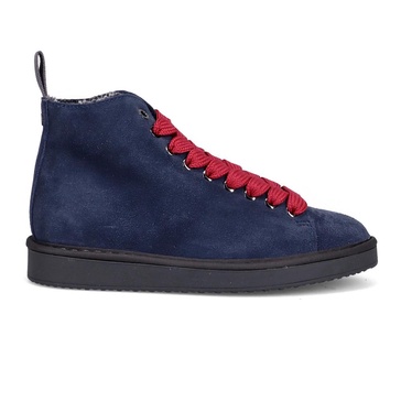 Blue Suede Ankle Boot with Red Laces