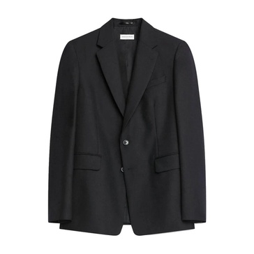 Black Wool Blazer with Notched Lapel