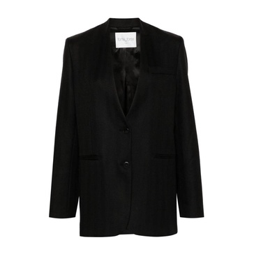 Black Herringbone Jacket with Shoulder Pads