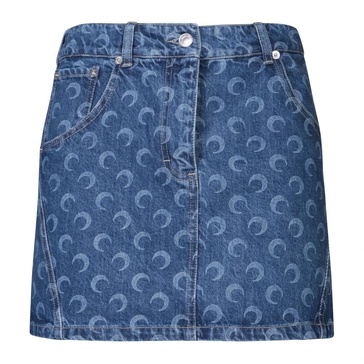 Blue Crescent Moon Denim Mini Skirt