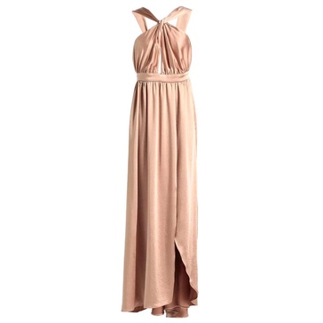 Long satin dress with torchon detail