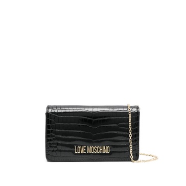 Black Crocodile Effect Chain Shoulder Bag