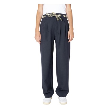 Wool-blend Pinstripe Trousers with High Waist and Contrasting Belt