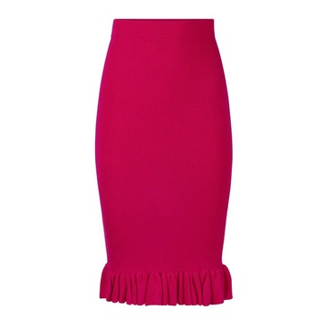 Pink Ruffled Peplum Midi Skirt