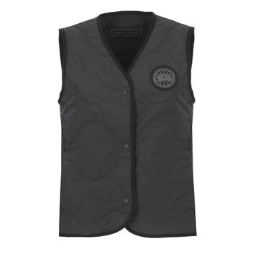 Quilted Sleeveless Jacket Black V-Neck