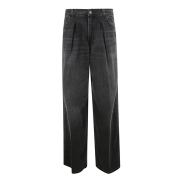 Wide Leg Cotton Jeans with Zip Closure