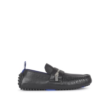 Black Leather Loafers with B-Cut Zip