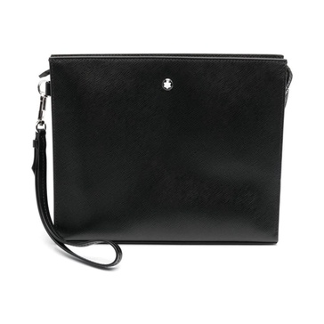 Black Textured Leather Clutch Bag