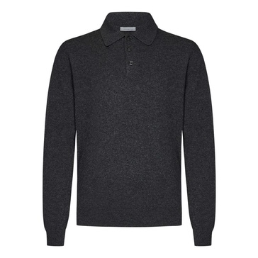 Grey Cashmere Knit Polo Shirt