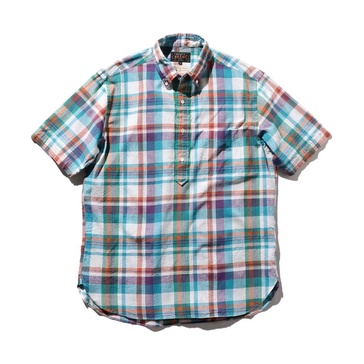 BEAMS PLUS B.D. Pullover Short Sleeve Indian Madras Check Sax ed