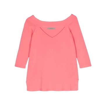 Coral Pink Ribbed Boat Neck Top