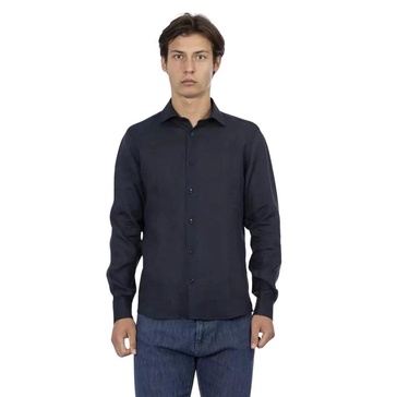 Trend Blue Linen Shirt, Slim Fit, Button Closure