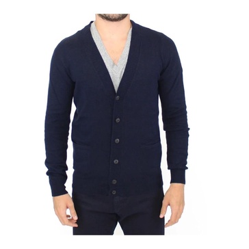 Luxury Blue Wool Blend Cardigan Sweater