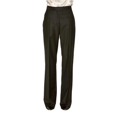 Black Straight Wide-Leg Wool Cashmere Pants