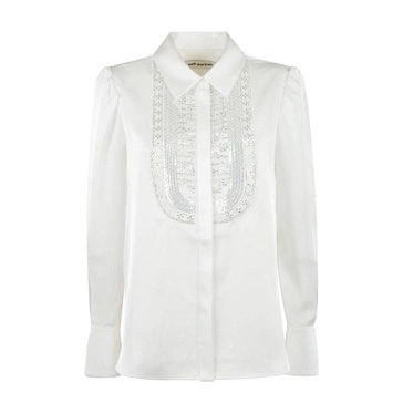 Satin Embellished Bib Blouse