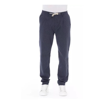 Blue Cotton Chino Trousers Drawstring Closure