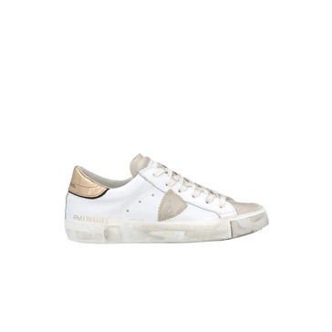 White & Beige Low Top Sneakers