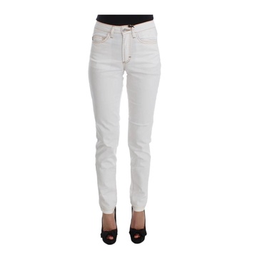 White Cotton Blend Slim Fit Jeans