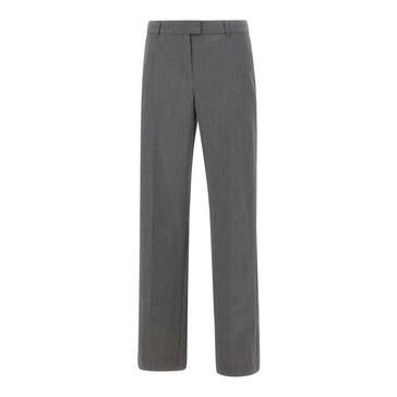 Grey Wool-Blend Wide Leg Trousers