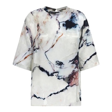 Marble Print White Satin Blouse