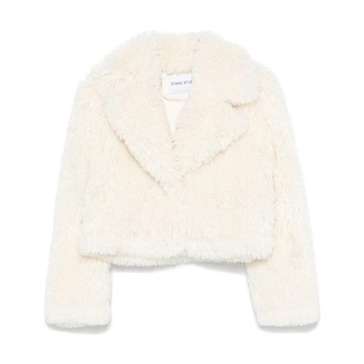 White Faux-Fur Jacket with Wide Lapels