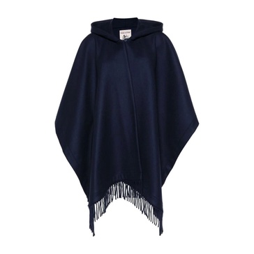 Blue Wool Jane Cape with Fringe